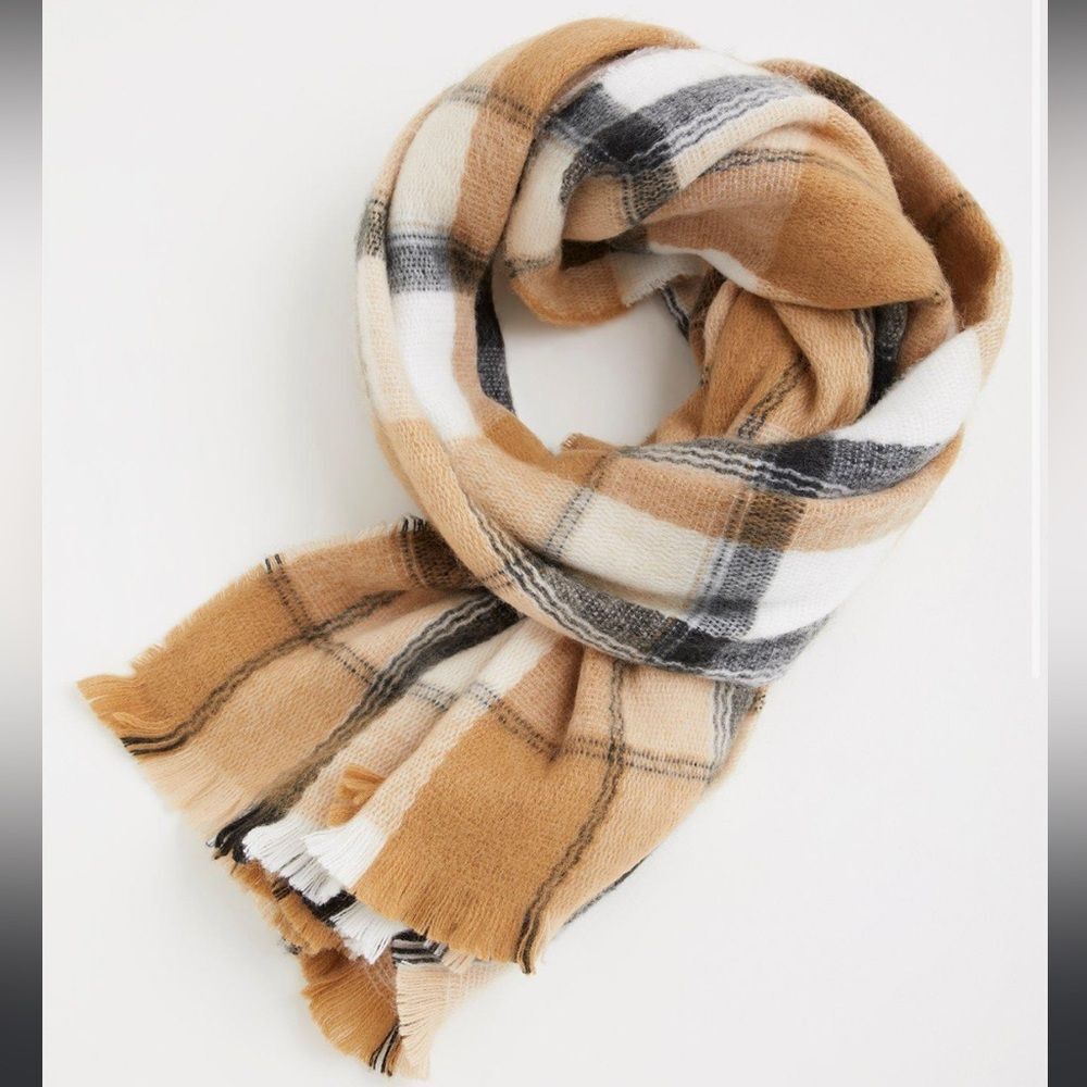 Nwt Torrid Camel & Black Plaid Scarf fringe soft cozy brown winter fall new
